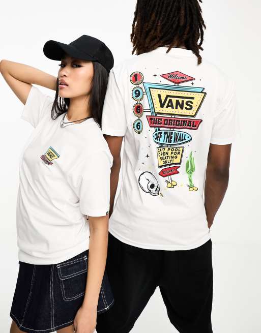 Vans – Biały T-shirt unisex z nadrukiem motelu na plecach, 3 z 4