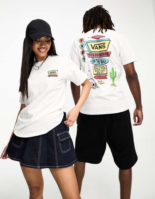 Vans – Biały T-shirt unisex z nadrukiem motelu na plecach, 4 z 4