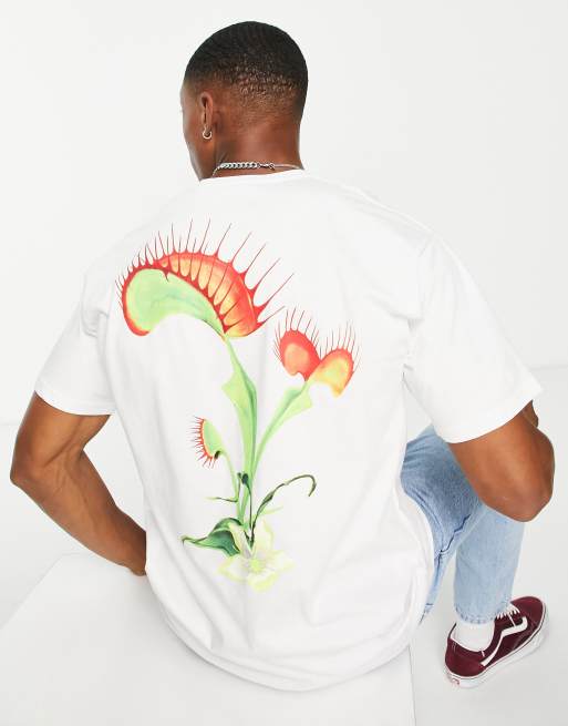 Vans – Biały T-shirt z nadrukiem kwiatu na plecach