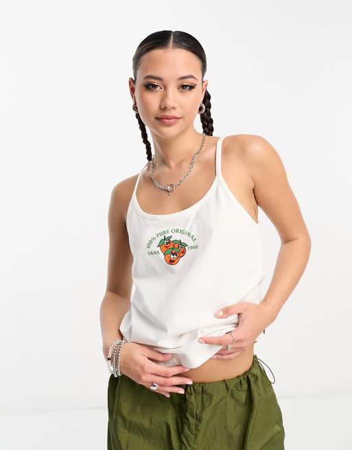 Vans – Biały T-shirt z nadrukiem z motywem jabłek