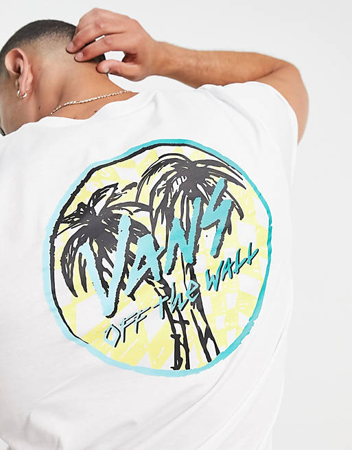 Vans – Biały T-shirt z nadrukiem rysunku palm na plecach