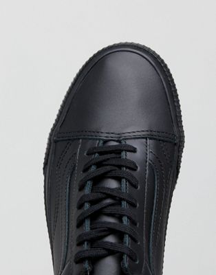 vans black leather old skool trainers with embossed sole