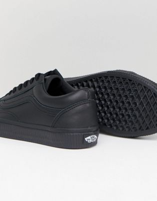 vans black leather old skool trainers with embossed sole