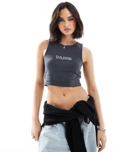 Vans – Blur – Figurbetontes Cropped Tanktop in Asphaltgrau - view 1