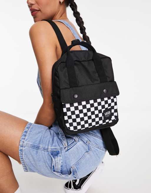 Vans Boxer mini checkerboard detail backpack in black and white