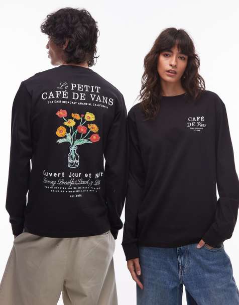 Vans cafe vans graphic back print long sleeve t-shirt in black - view 1