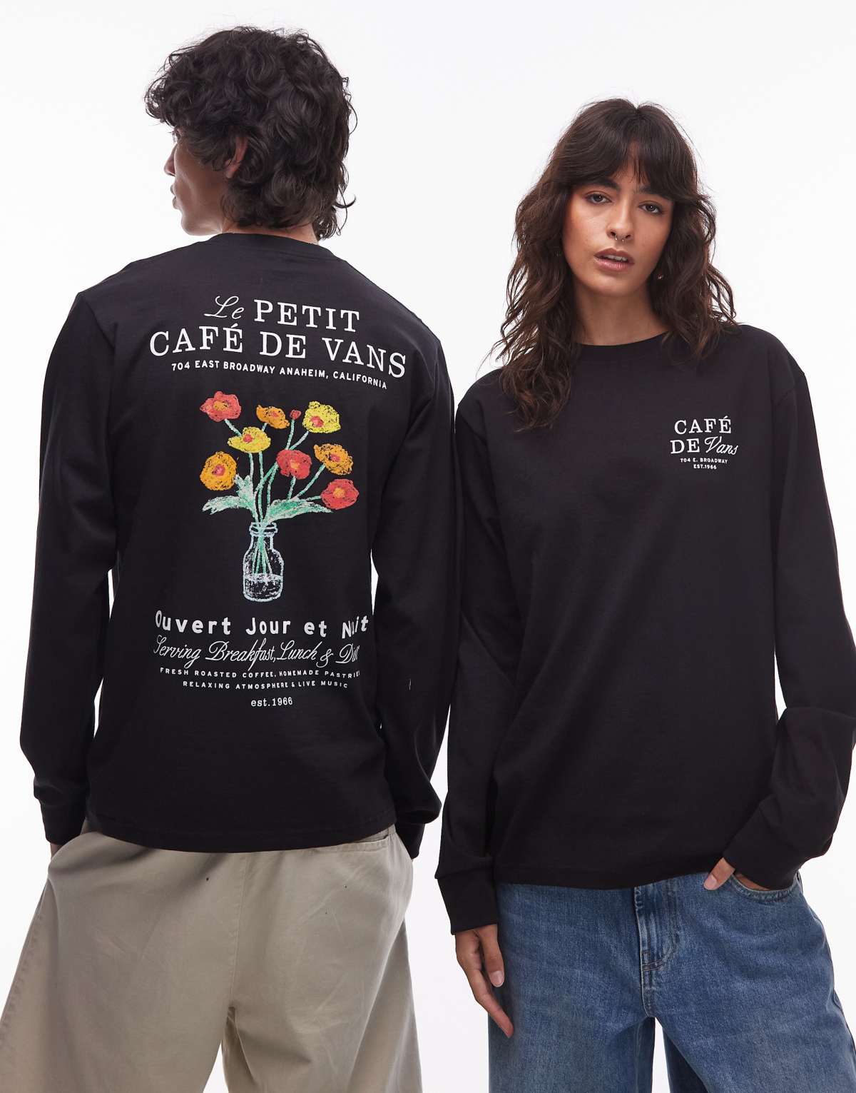 Vans cafe vans graphic back print long sleeve t-shirt in black