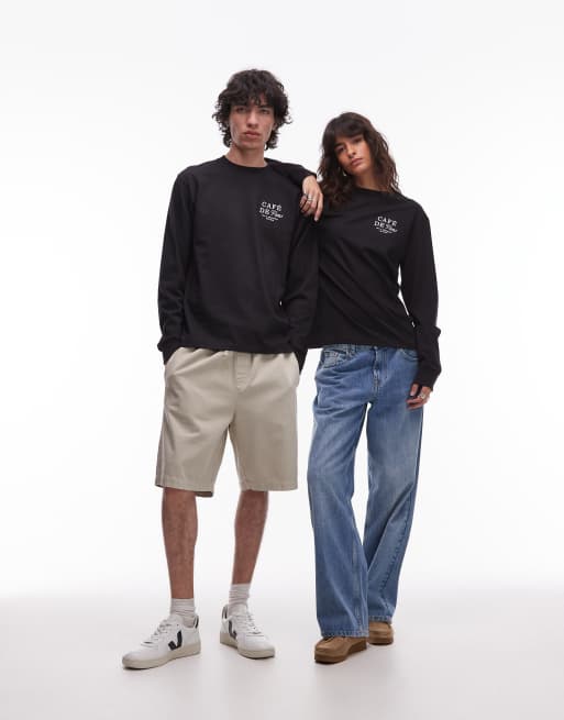 Vans cafe vans graphic back print long sleeve t-shirt in black, 3 of 4