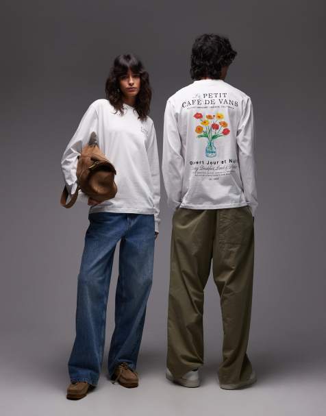 Vans cafe vans graphic back print long sleeve t-shirt in white - view 1