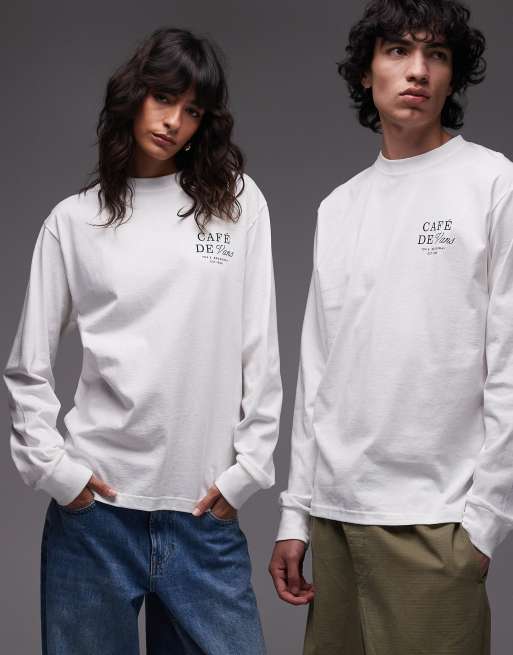 Vans cafe vans graphic back print long sleeve t-shirt in white