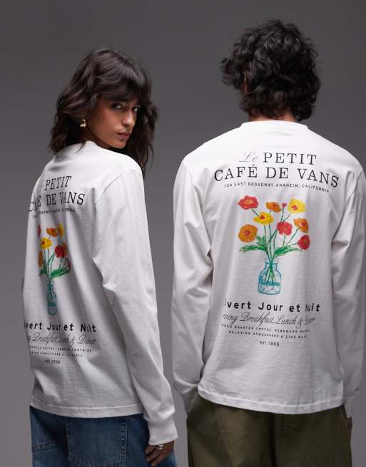 Vans cafe vans graphic back print long sleeve t-shirt in white