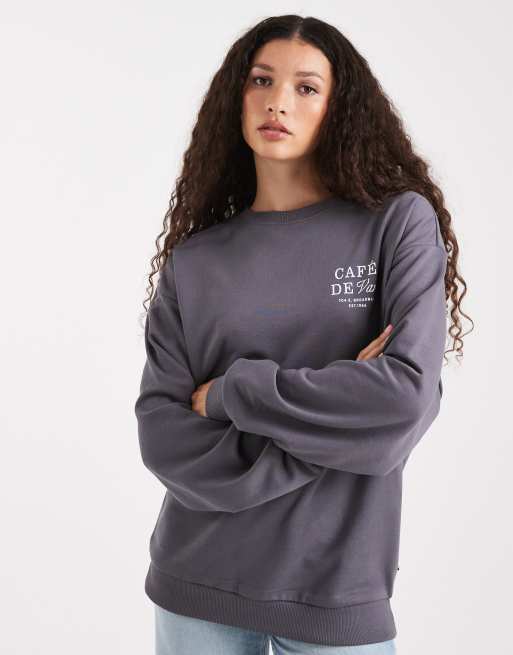 Vans Cafe vans oversize hoodie in asphalt, 2 of 4