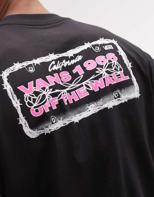 Vans - Camiseta negra extragrande con estampado en la espalda Barb Plate, 3 de 5