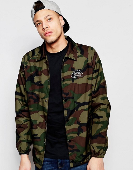 Vans | Vans Camo Coach Jacket With Off The Wall Logo In Green V2MUCMA