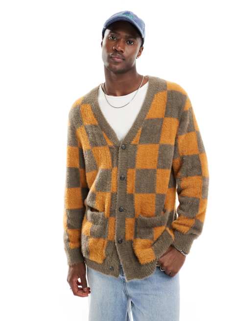 Vans Canfield checkerboard cardigan in brown and orange