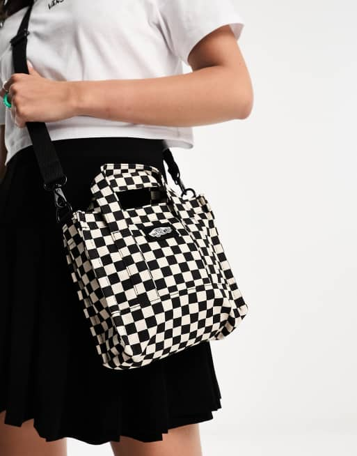 Vans Canvas cross body checkerboard bag in black and white