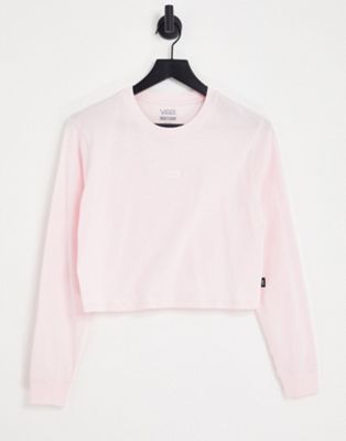Vans center chest logo long sleeve cropped top in pink