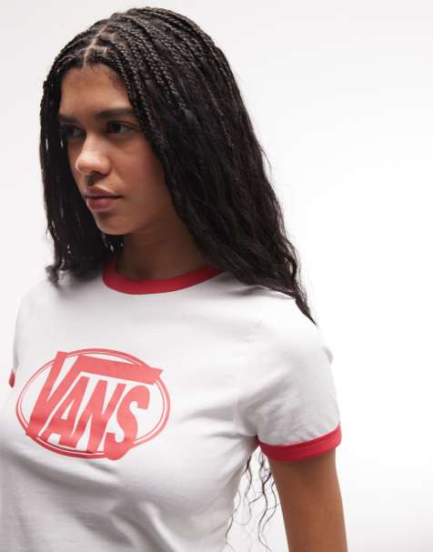 Vans – Center – Ringer-T-Shirt in Weiß mit Logo auf der Brust - view 1