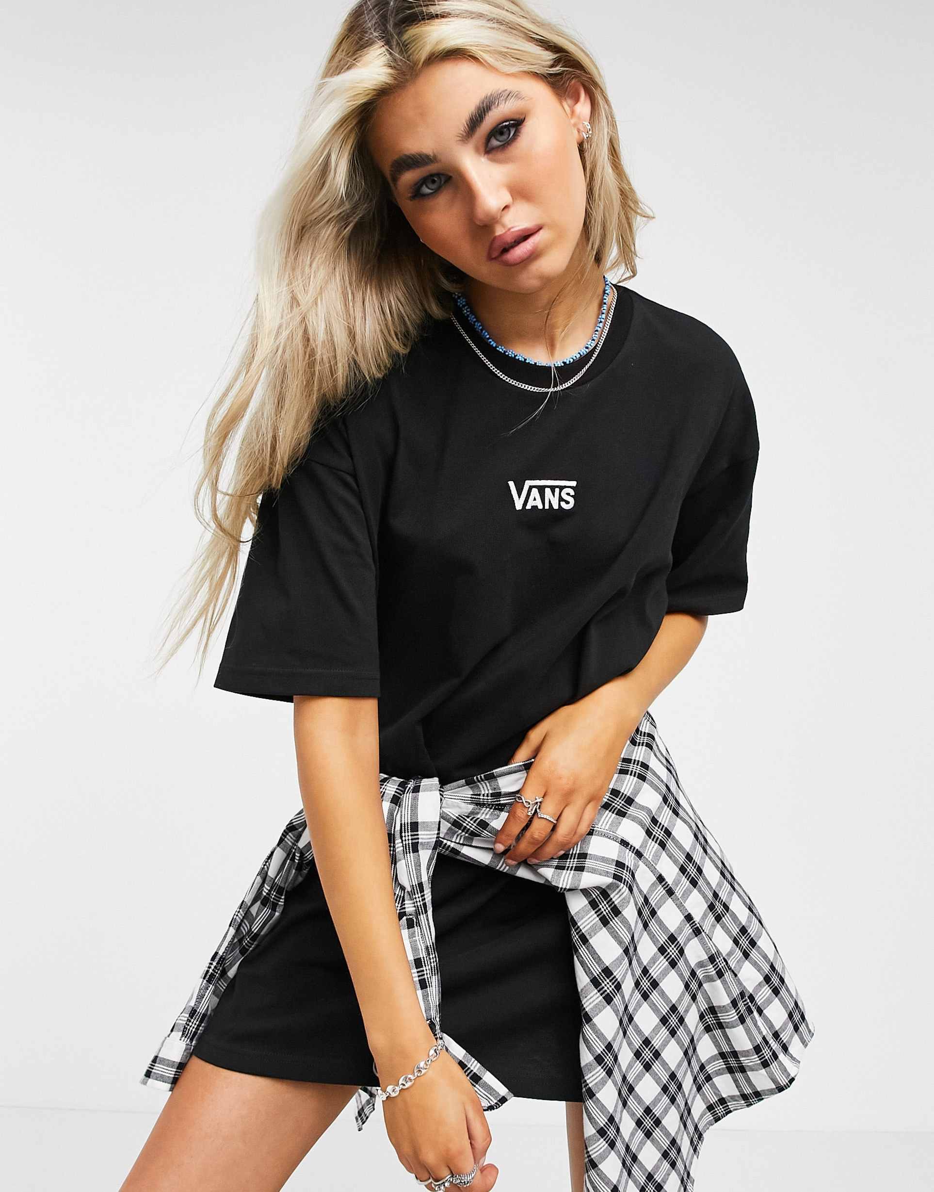 vans center v t-shirt dress in black