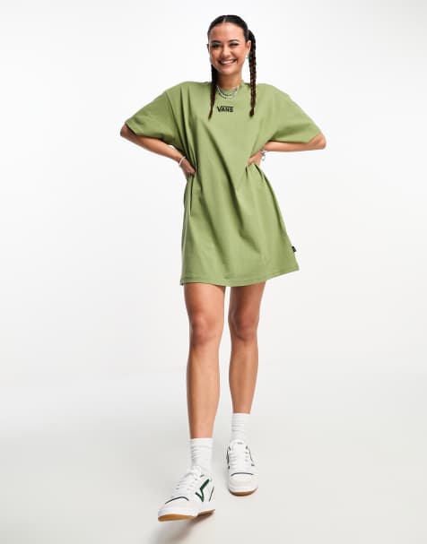 Vans center V t-shirt dress in green
