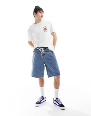 Vans check-5 baggy denim shorts in mid wash blue