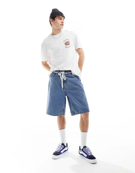 Vans check-5 baggy denim shorts in mid wash blue - view 1