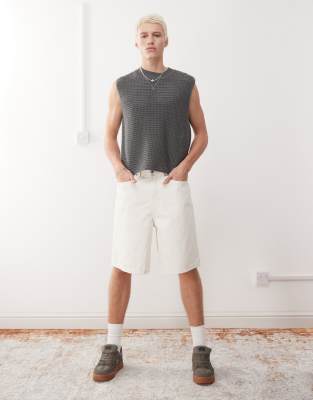 Vans Vans check-5 baggy denim shorts in off white