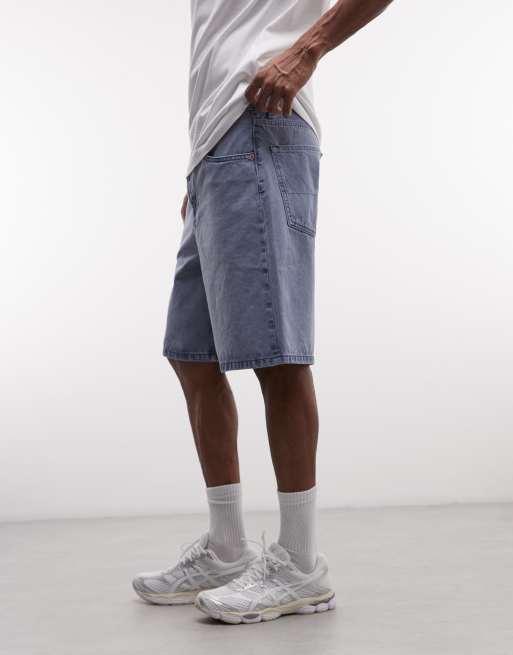 Vans Check-5 baggy printed denim shorts in light blue, 4 of 5