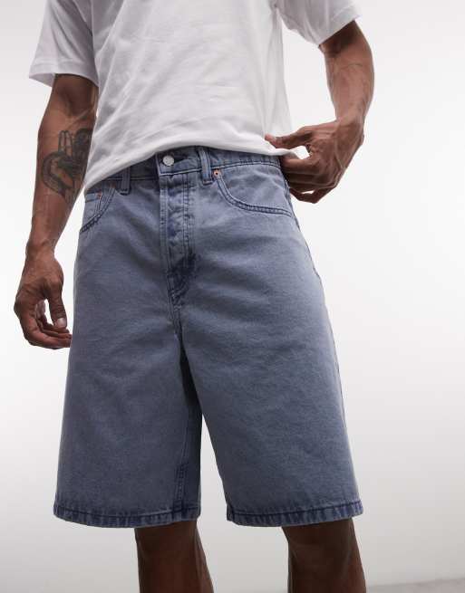 Vans Check-5 baggy printed denim shorts in light blue, 5 of 5