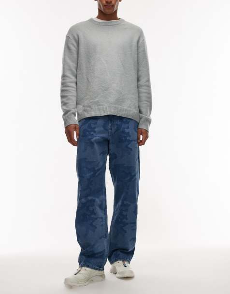 Vans check-5 loose fit camo printed denim jeans in washed blue - view 1
