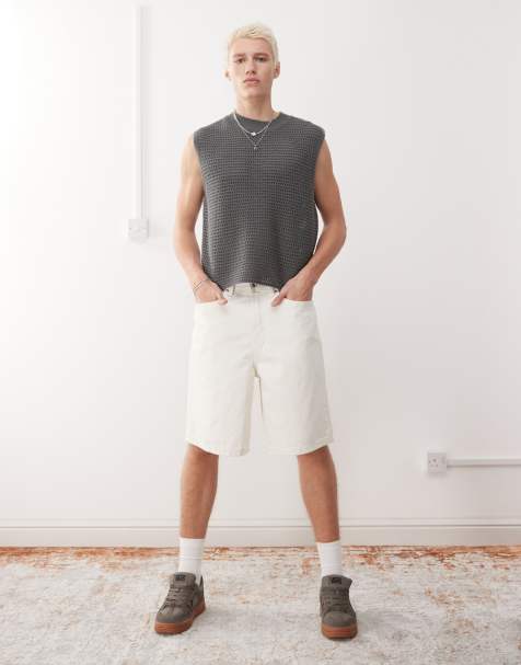 Vans check-5 baggy denim shorts in off white