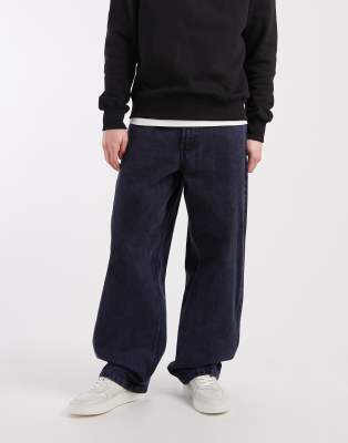 Check-5 - Weite Jeanshose in kräftigem Indigo-Mittelblau mit überfärbter Acid-Waschung Blau W86 cm