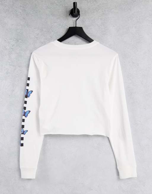 Cropped T-shirt with plant print Color white - SINSAY - ZM299-00X