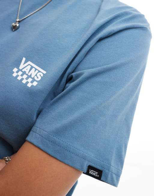 Vans checkerboard left chest logo short sleeve t-shirt in blue, 3 of 4