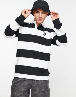 Vans striped long sleeve rugby polo in black and white