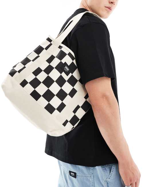 Vans checkerboard midi tote in black and white ASOS - Main Image