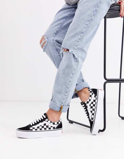 Platform checkerboard old skool fashion vans