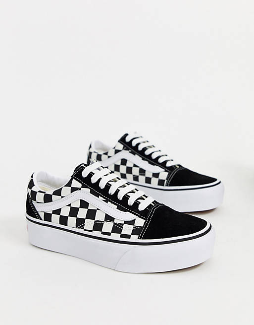 Vans Checkerboard Old Skool platform sneakers in black and white 