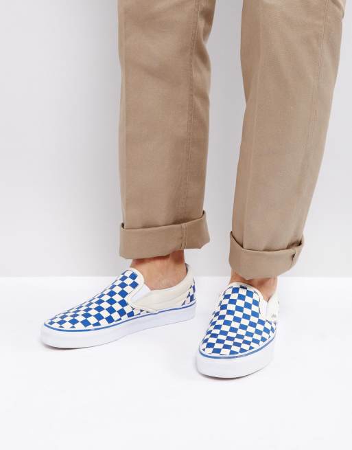 Blue slip on clearance vans with checkerboard sole