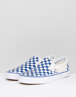 blue and white checkered vans slip on