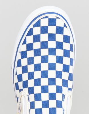 teal checkered slip on vans