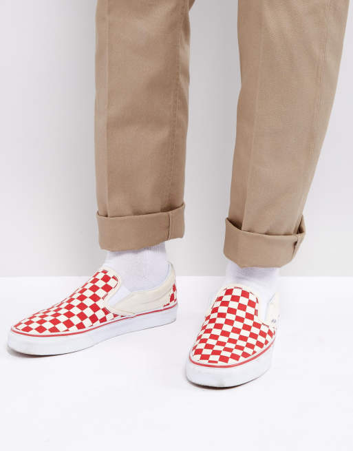 Red and white checkerboard vans sale slip on