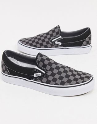vans checkerboard slip on black and grey