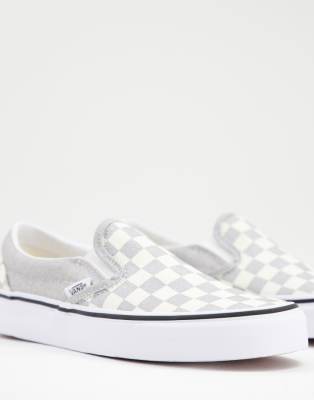 grey slip on checkered vans