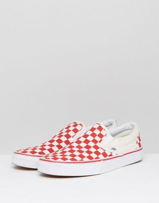 vans red and white checkered slip ons