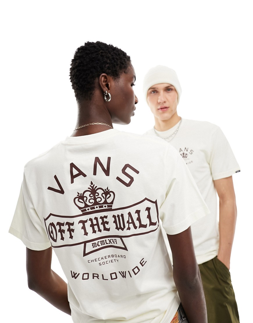 Vans checkerboard society t-shirt in cream-White