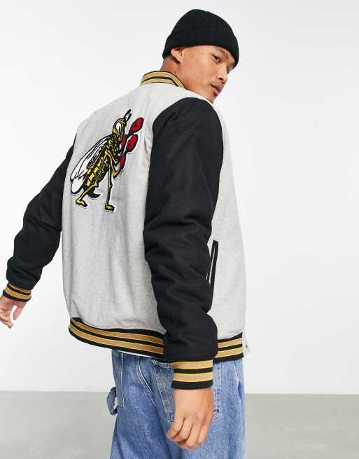 Vans checkerboard varsity jacket with back print | ASOS