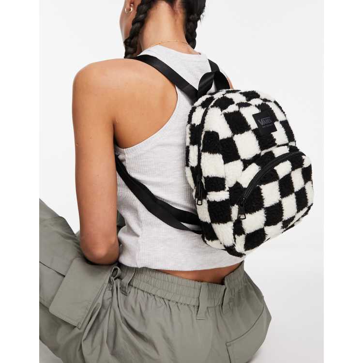 Vans checkered print furry backpack in black and white ASOS