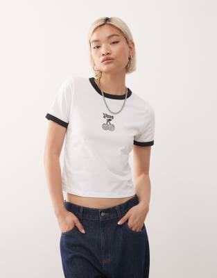 Vans - Cherry Bom - Ringer-T-Shirt in Weiß