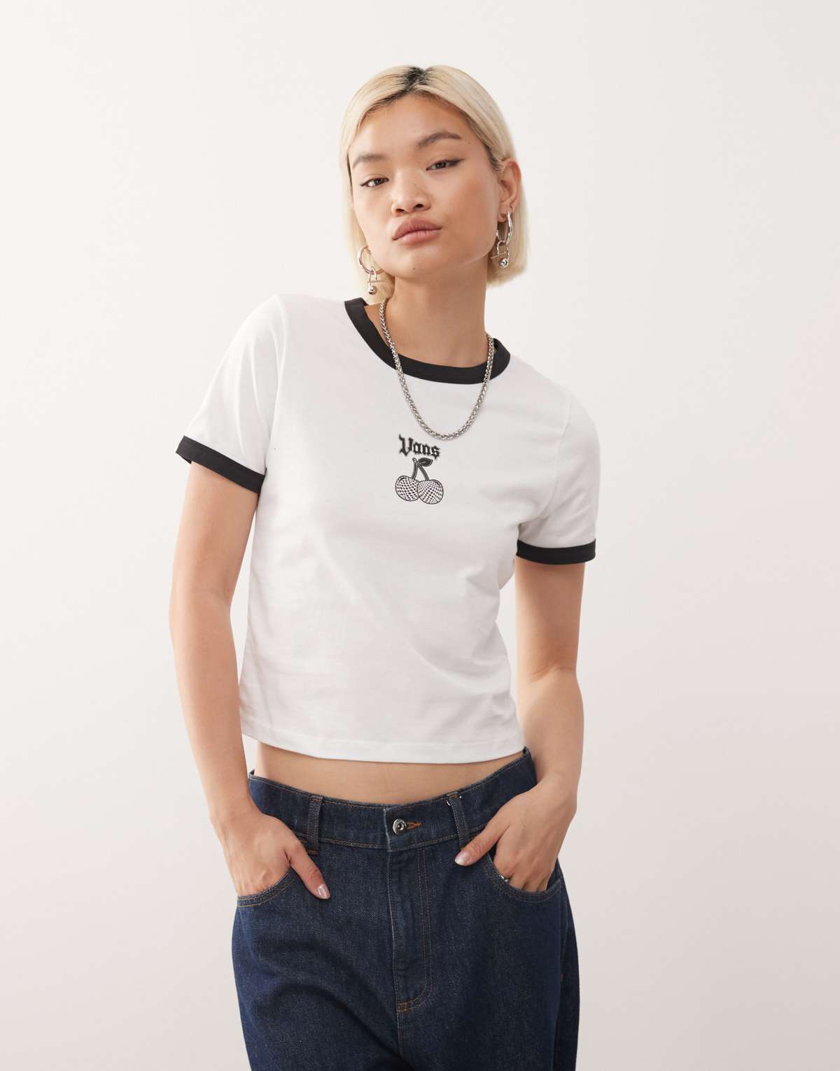 Vans Cherry bom ringer tee in white